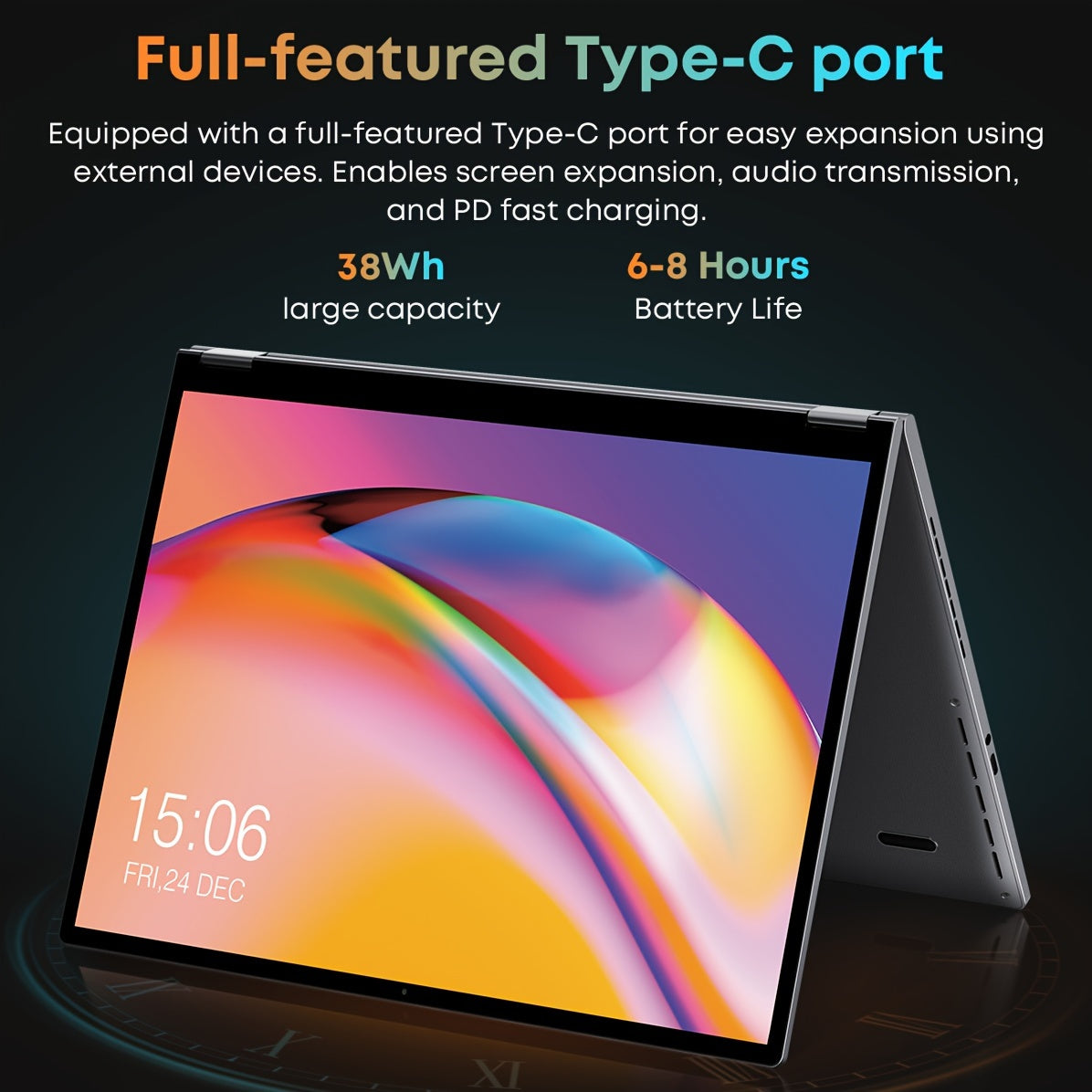 CHUWI FreeBook 2-in-1 Touch Screen Windows 11 Laptop, 13.5'' 2256*1504 IPS Display, 512GB PCIe SSD 12GB RAM, 12th Gen Intel N100, WiFi6, BT5.2, Backlit Keyboard, 1TB SSD Expand, Type-C, PD 2.0, Webcam, 360 Rotating, NoteBook
