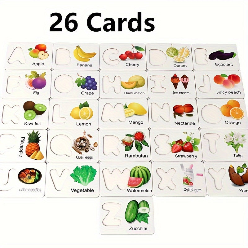 Wooden Alphabet Flashcards Set - Flash Cards for Toddlers, Educational ABC Learning Toys with Puzzle Game, Perfect for Preschool Activities, Halloween and Christmas Gift Ideas, Develops Problem-Solving Skills and Hand-Eye Coo