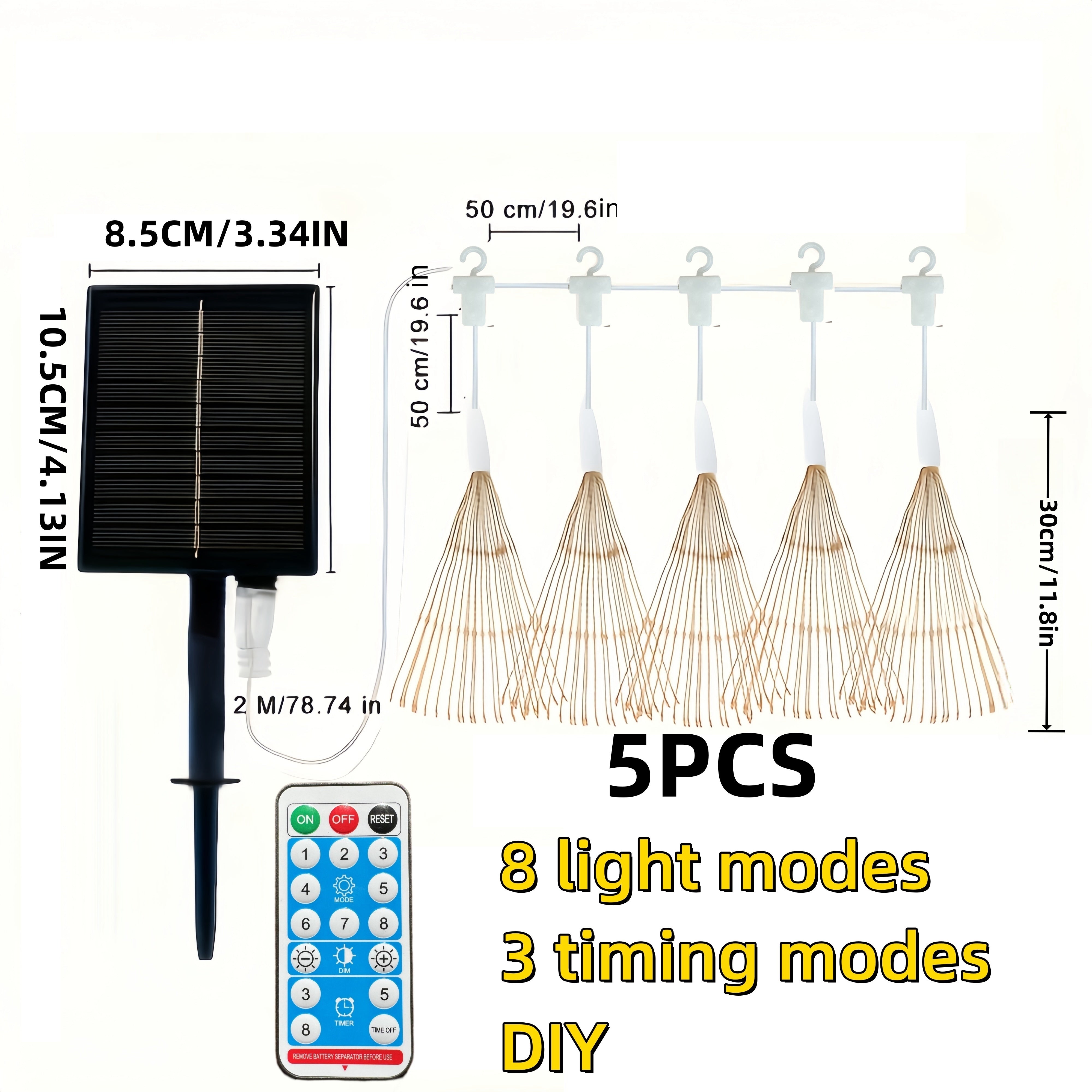 5 Pcs 450LEDs Solar Starburst Sphere Lights, Firework Lights Remote Control Timer 8 Modes Dimmable IP65 Waterproof Hanging Fairy Light, Copper Wire Sparkly Lights For Patio Party Tent Christmas