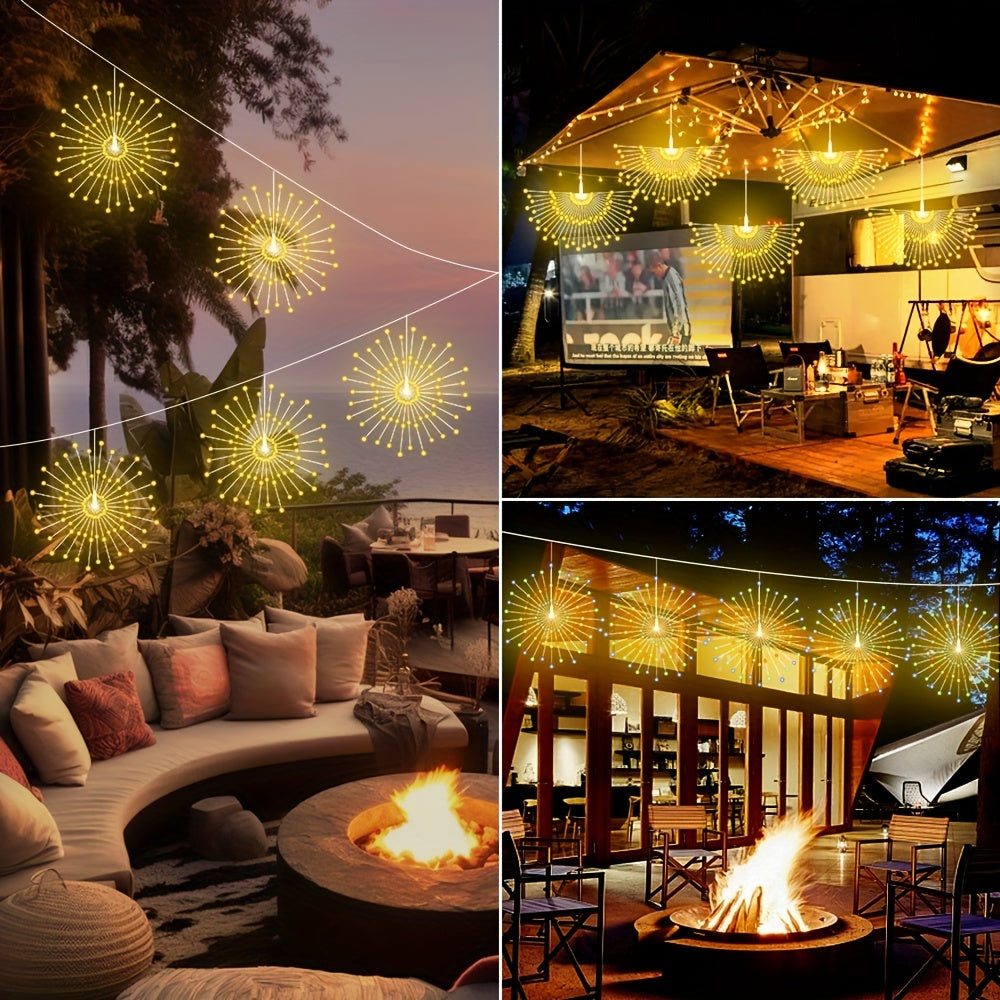 5 Pack 450LEDs Solar Starburst Sphere Lights, Firework Lights Remote Control Timer 8 Modes Dimmable IP65 Waterproof Hanging Fairy Light, Copper Wire Sparkly Lights For Patio Party Tent Christmas