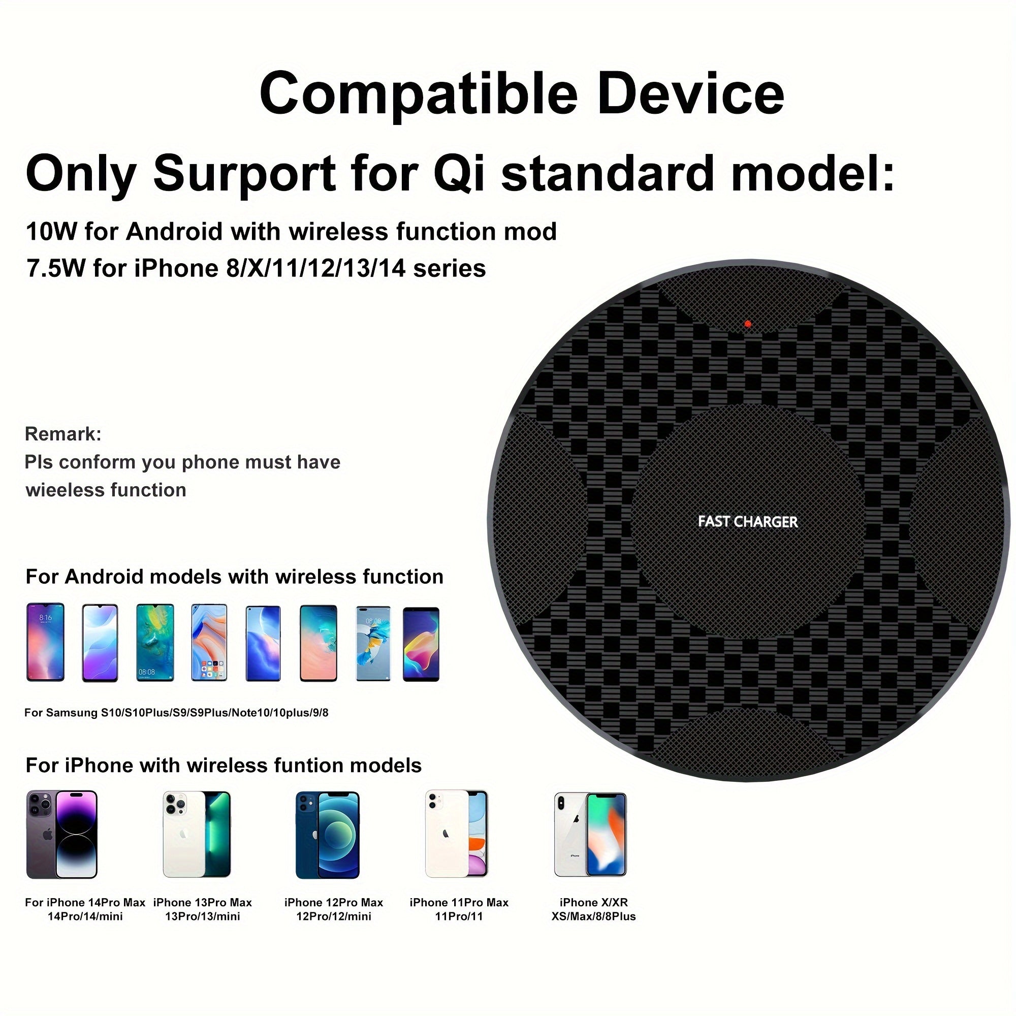 1pc Y9 10W Fast Wireless Charger, USB-Powered with Charging Indicator, Universal Compatibility for Phone 15/14/13/12/11 Pro Max/XR/XSMAX/X/8Plus, ABS Plastic, Portable &amp; Desktop-Friendly