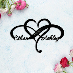 Metal Custom Infinity Heart Wall Sculpture - Personalized Name Engraved, Weatherproof Outdoor/Indoor Wall Art, Romantic Couple Gift for Weddings, Anniversaries, Valentine's Day, Home & Office Decor