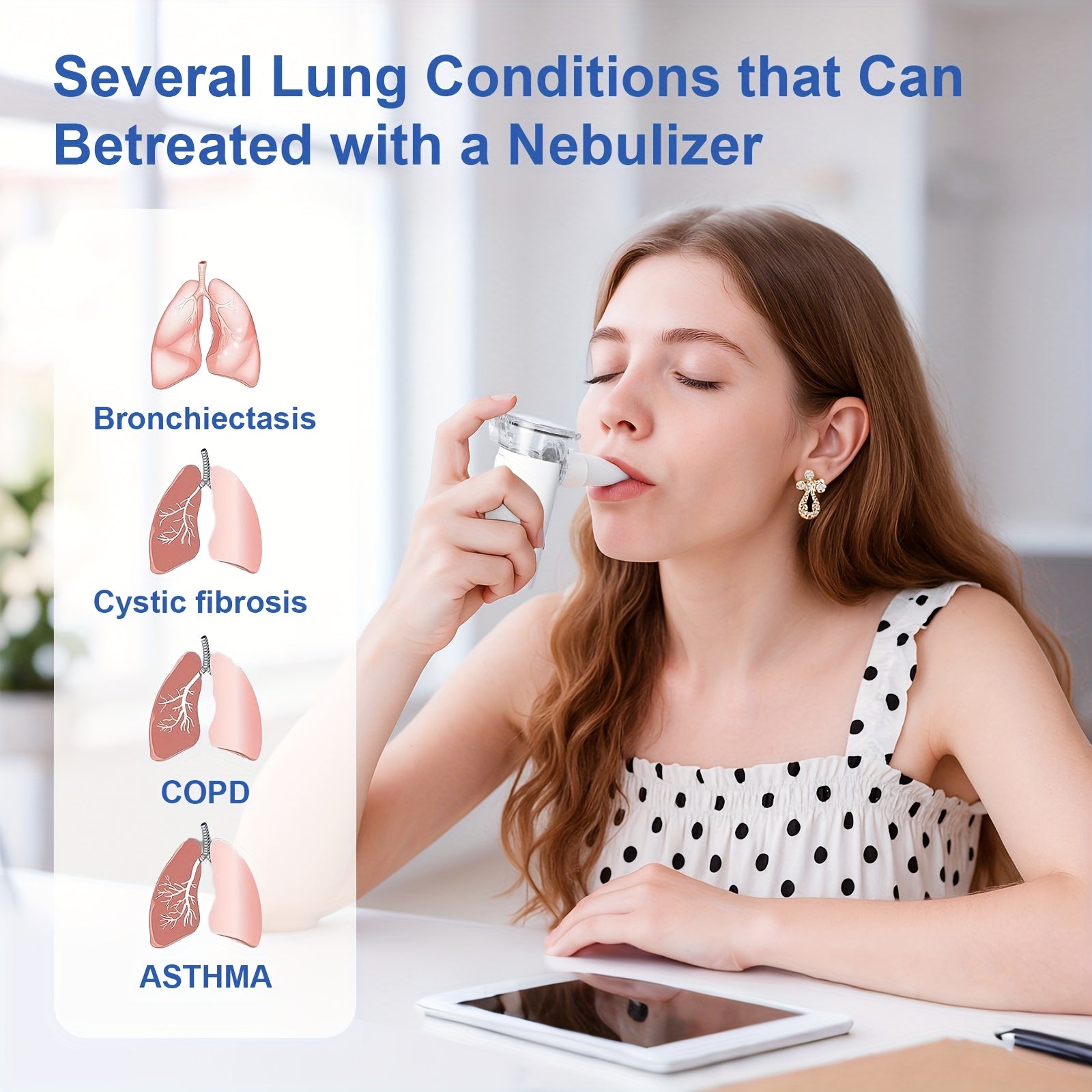 Portable Handheld Mesh Nebulizer, Medical Grade Mute Particulate Nebulizer, Suitable for Asthma, Cough, Bronchitis, Including Adult Mask & Bite Mouthpiece, Suitable for The Elderly, Adults And Children Is A Must for Travel Ho