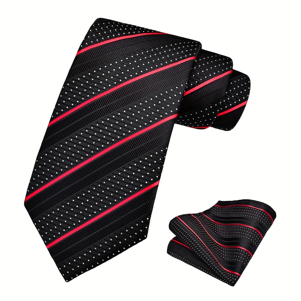 Ricnais Set of 2 Men's 8cm Striped Tie and Square Scarf High Quality Classic Fashion Wedding Party Business Tie Set Men's Wedding Accessories Home Gift Christmas Gift Party Gift