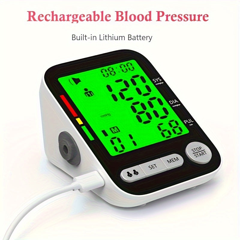 CHANG KUN Rechargeable Automatic Upper Arm Sphygmomanometer, Blood Pressure Monitor with Heart Rate, Three-color Backlit Display And Voice, with Large 8.7"-15.7" Adjustable Cuff, Health Tracking, Voice Alert, Adjustable Fit,