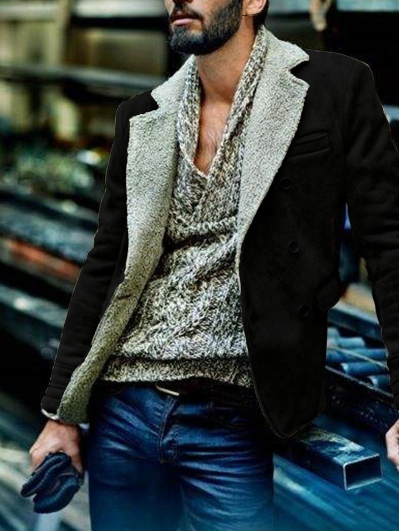 Men'S Luxury Fur-Trimmed Jacket - All-Season Warm Coat with Lining, Classic Collar & Button Closure, Mature Style Winter Outerwear for Formal & Casual Occasions, Durable & Easy-Care (Regular Fit) - European-Inspired Men'S Out