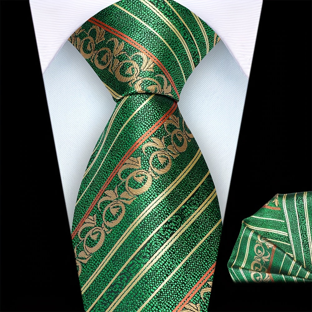 Ricnais Set of 2 Men's 8cm Striped Tie and Square Scarf High Quality Classic Fashion Wedding Party Business Tie Set Men's Wedding Accessories Home Gift Christmas Gift Party Gift