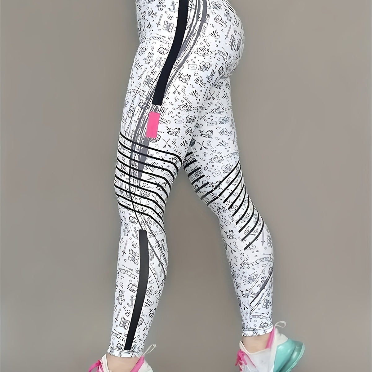 Autumn And Winter Super All-in-one Fashion Small Icon Printed Women's Pants Home Casual Outing Date Elastic Comfort High Waist Hip Lift Waist Yoga Pants