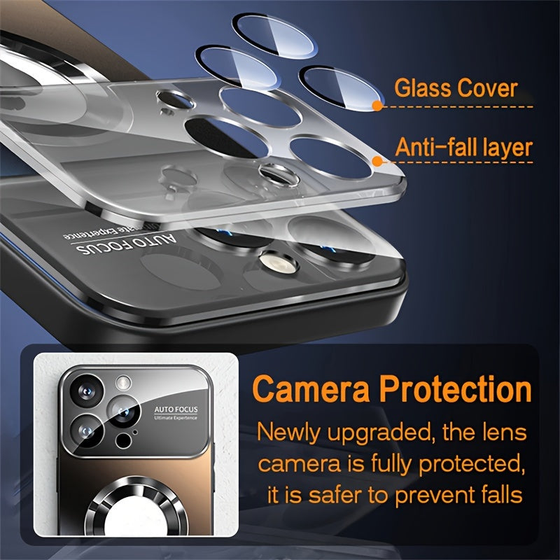 Luxury Matte Magnetic Wireless Charging Phone Case for Iphone 15 14 13 12 11 Pro Max 15 Pro Case with Glass Lens Protector Soft Bumper Shockproof Cover