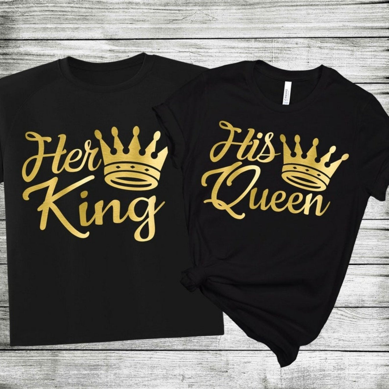 1pc Her King and His Queen Print Couples Matching T-Shirts - Casual Pure Cotton Short Sleeve Crew Neck Tees for Newlyweds & Lovers - Perfect for Christmas & Valentine's Day Gifts 180g Tee, Romantic Couple Wear, Newlywed Appar