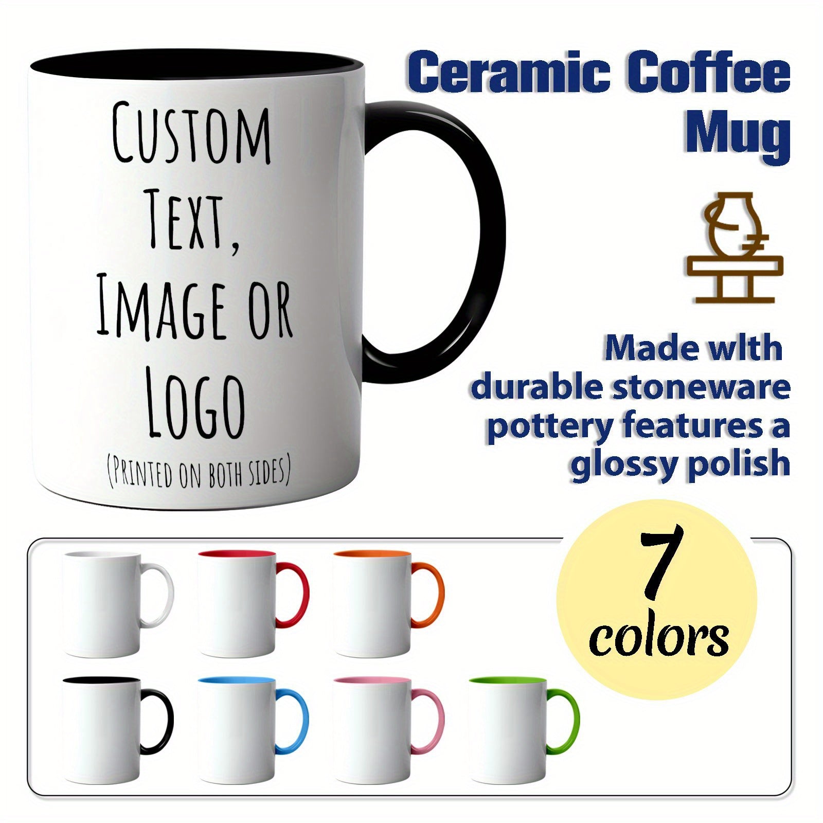 1 Custom Mug 11oz - Personalized coffee mug with custom photo, text and logo - 100% food safe, dishwasher and microwave safe - Perfect gift for Christmas, Mother's Day, Father's Day, couples, men and women - Unique and though