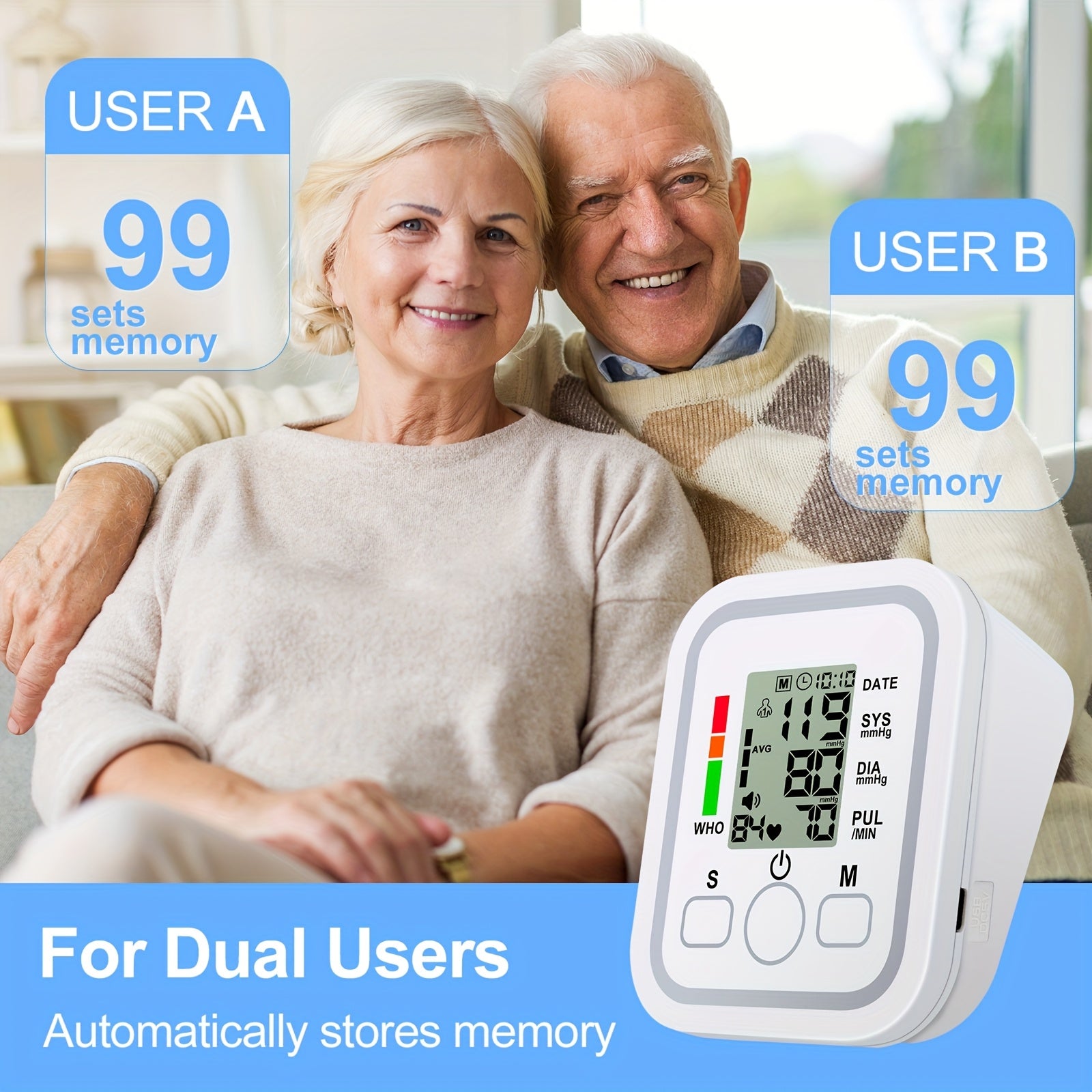 Blood Pressure Monitor Upper Arm, Blood Pressure Machine Easy To Operate, Adjustable Cuff | 60S Fast Reading | Voice Broadcast, Hypertension Alert, 2×99 Sets Memory, Home And Travel Use, Adult Health Monitor (Battery Exclude