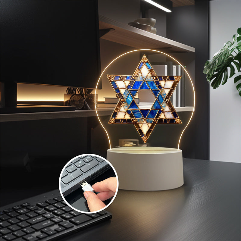 1pc Star of David Night Light Night Light, Acrylic Night Light LED Table Lamp with Switch Bedside Ambient Lighting, Hanukkah Decoration, Jewish Religious Festival Decoration, Jewish Home Decor, Ideal Hanukkah Gift, Tabletop,