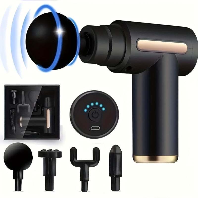 Home Convenient USB Rechargeable 7-speed Body Massager, Adjustable Multifunctional Body Fascia Gun, Fascia Electric Massager, Deep Tissue Impact Electric Muscle Massager, 4 Replaceable Massage Heads, Portable Handheld Ultra Q