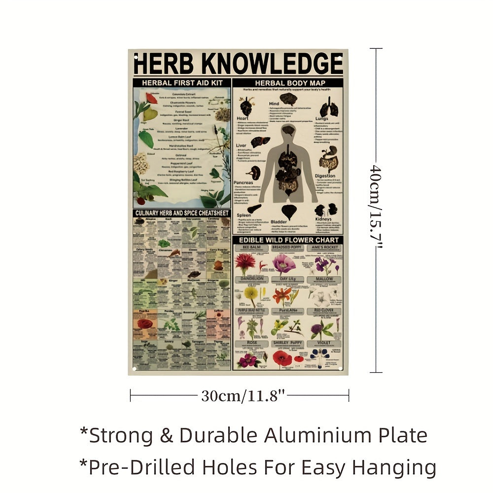 1pc, Herb Knowledge Aluminum Sign (8''X12''/20cm*30cm)Metal Sign, Herbal First Aid Kit Infographic Poster Pharmacist Study Guide Tin Plaque Home Pharmacy Office Kitchen Wall Decor (12''X16''/30cm*40cm)