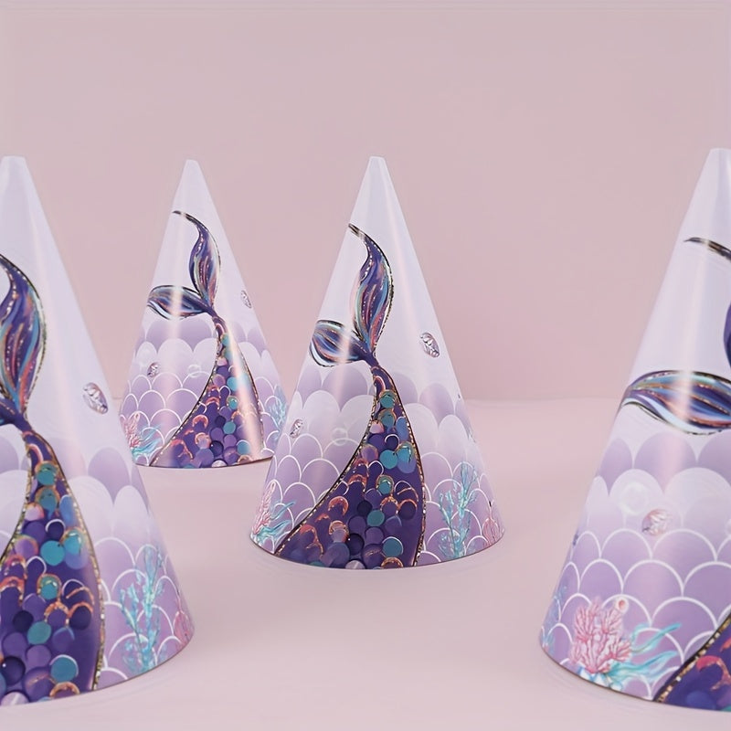 6pcs Birthday Party Paper Hat, Animal Strawberry Mermaid Party Birthday Hat, Event Party Supplies, Disposable Birthday Paper Hat, Holiday Ornament, Creative Small Gift