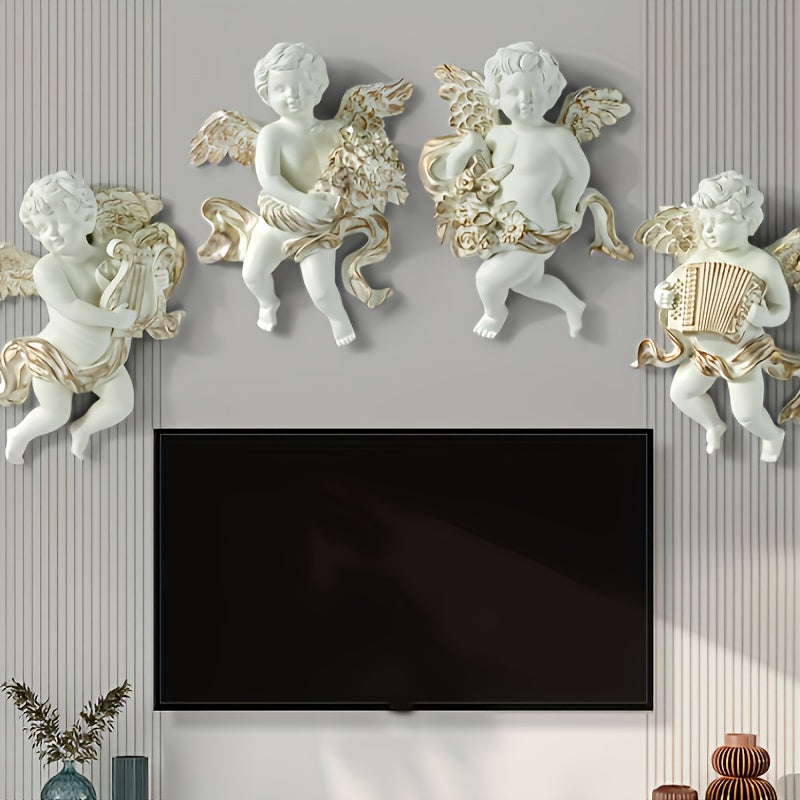 3D Resin Cherub Statue - European Style Home Decor, Wall Hanging for Living Room, Christmas Holiday Ornament - No Power Required - 3D Wall Art Decor - Perfect Gift for Home Decor Enthusiasts & Christmas Lovers