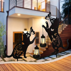 2-Pack Metal Cat Silhouettes with Solar Lights, Outdoor Garden Stakes, Artistic Black Cat Solar Lantern Decor, for Lawn And Patio, Solar-Powered, Nickel Battery, No Removable Parts