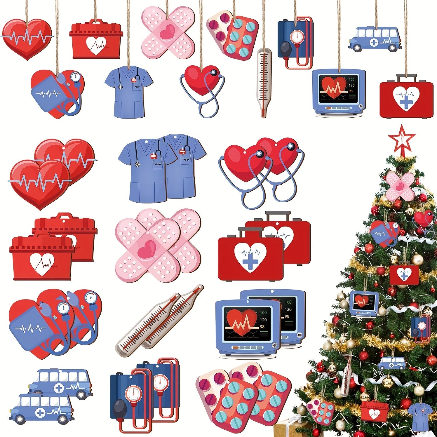 24pcs, Nurse's Day Nurse's Uniform, First Aid Kit Wooden Hanging Ornaments, Holiday Supplies, Garden Decor, Tree Decorations, Party Decor, Yard Decoration