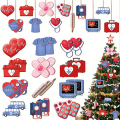 24pcs, Nurse's Day Nurse's Uniform, First Aid Kit Wooden Hanging Ornaments, Holiday Supplies, Garden Decor, Tree Decorations, Party Decor, Yard Decoration