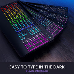 Wireless Keyboard and Mouse RGB Backlit- 2.4G Rechargeable Keyboard Full-Size with Phone/Tablet Holder, Silent Ergonomic Wireless Keyboard Mouse Combo for Computer, PC, Laptop
