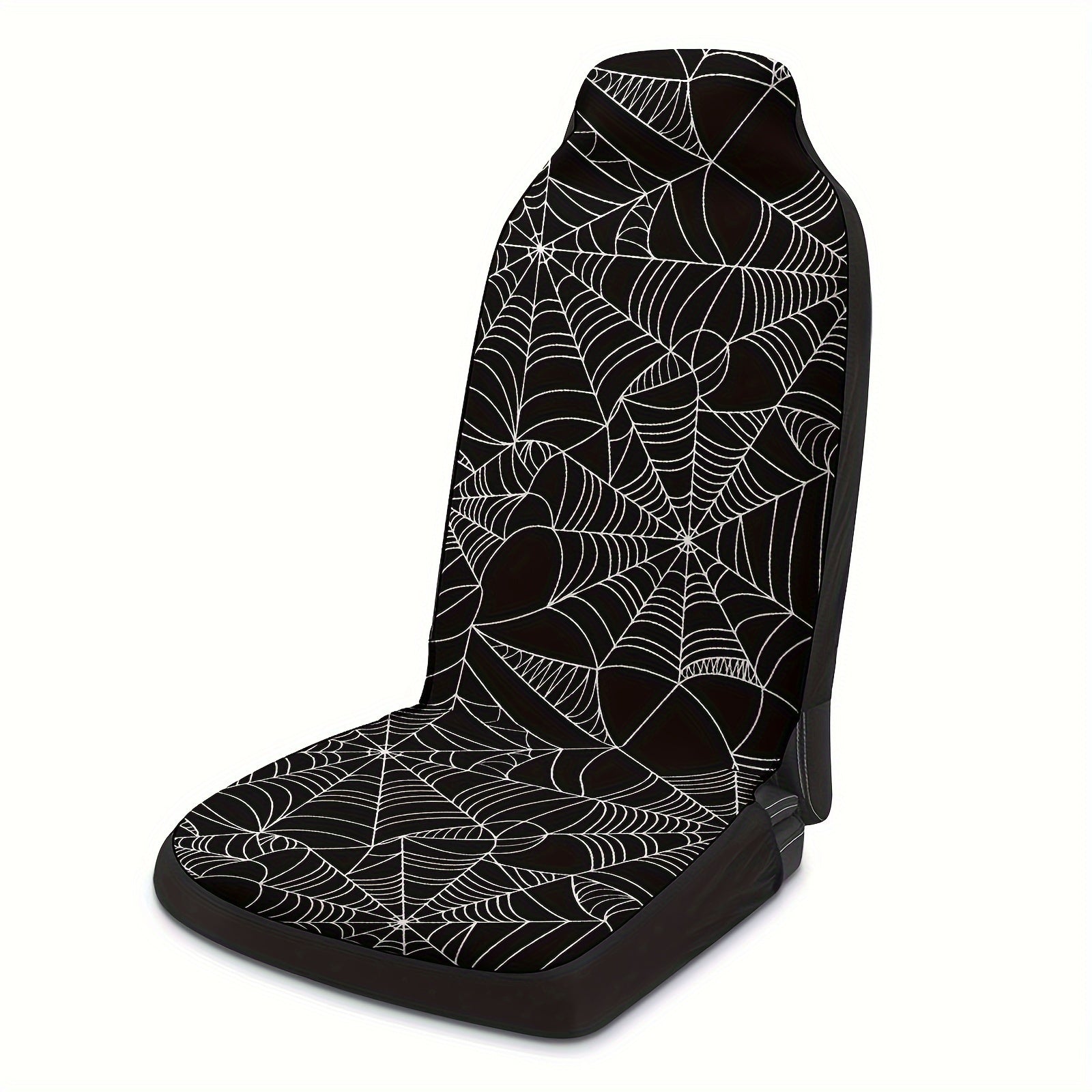 1pc Stylish Spider Web Black and White Print Universal Fit Car Driving Seat Cover - Waterproof, Easy to Install, Perfect for Halloween and Christmas Gift Ideas