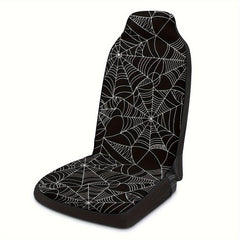 1pc Stylish Spider Web Black and White Print Universal Fit Car Driving Seat Cover - Waterproof, Easy to Install, Perfect for Halloween and Christmas Gift Ideas