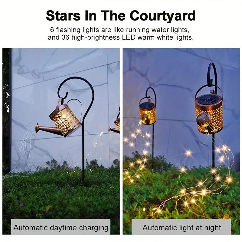 1/2 PCS LED Watering Can Solar Light Strings, Solar Lights Outdoor Christmas, Halloween Decorative Lamp, Solar Lantern Outdoor Hanging Hollowed-Out Design, Decorative Retro Metal Solar Light With Hook For Garden Table Patio Y