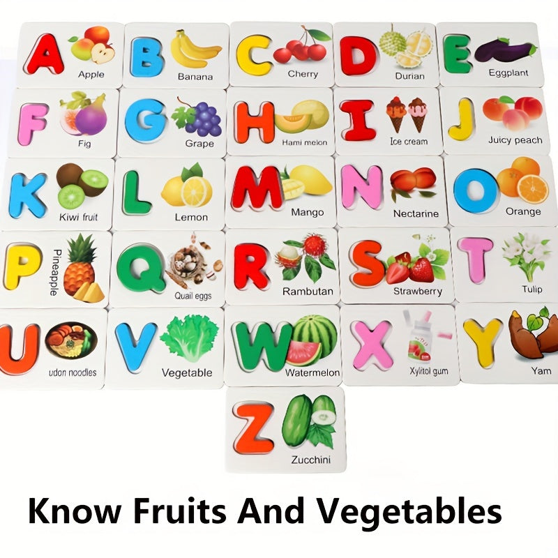 Wooden Alphabet Flashcards Set - Flash Cards for Toddlers, Educational ABC Learning Toys with Puzzle Game, Perfect for Preschool Activities, Halloween and Christmas Gift Ideas, Develops Problem-Solving Skills and Hand-Eye Coo