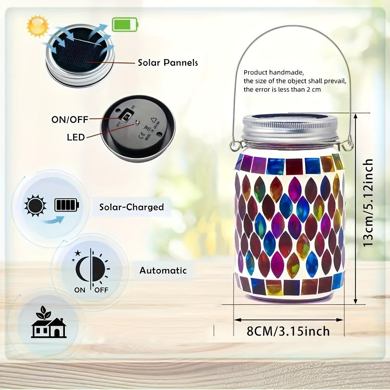 1pc Solar-Powered Mosaic Outdoor Hanging Lantern - Rechargeable, Waterproof, Ambient Lighting, Table Lamp, Night Light, Decorative Lamp for Garden, Patio, Party, Yard, Outdoor and Indoor Decorations