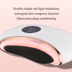 Rechargeable Stone Scraping Face & Body Massager - Firming, Lifting Skin Tool with Bi-Stone, Vibration, Heating & Red Light Relax, USB Charging, White & Pink Design