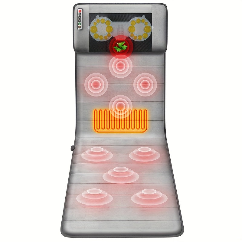 MASSTECK Full Body Massager Mat with Heat &amp; Movable Shiatsu Neck Back Massager Pillow, Lumbar Traction &amp; Relax,9 Vibration Motors &amp; Back Heating Pad,Full Body Massager for Neck Back Waist Hip Leg, Massage Gift For Mom/Dad/Wom