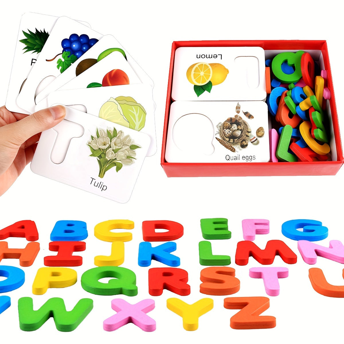 Wooden Alphabet Flashcards Set - Flash Cards for Toddlers, Educational ABC Learning Toys with Puzzle Game, Perfect for Preschool Activities, Halloween and Christmas Gift Ideas, Develops Problem-Solving Skills and Hand-Eye Coo