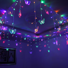 1pcs LED Christmas Light, LED Decorative Fairy String Light, 21.3ft/6.5m Butterfly Curtain Light, 8 Modes Twinkle String Light, Remote+ USB Powered Window Fairy Light, Holiday Wedding Party Bedroom Patio Decorative Light