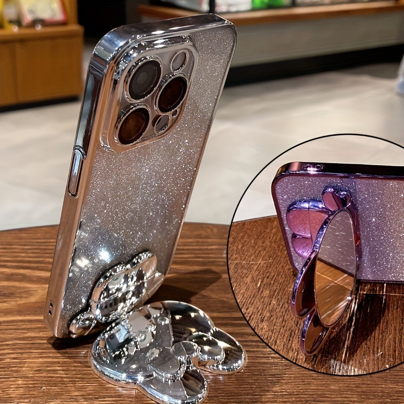 [Romantic iPhone Case] Apple iPhone 15/14/13/12/11Pro max Case, 1 Deluxe Electroplated | Romantic Cute Bunny Phone Holder and Hidden Holder - Shockproof Ultra-thin Protection, Easter - Valentine's Day Gift