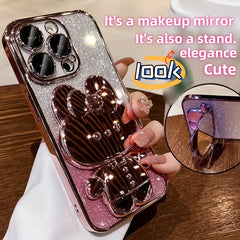 [Romantic iPhone Case] Apple iPhone 15/14/13/12/11Pro max Case, 1 Deluxe Electroplated | Romantic Cute Bunny Phone Holder and Hidden Holder - Shockproof Ultra-thin Protection, Easter - Valentine's Day Gift