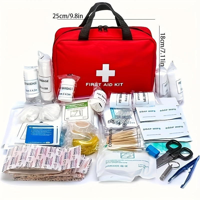 188/208pcs Multifunctional First Aid Kit with Portable Bag - Suitable for Outdoor Adventure, Hunting, Hiking and Camping - Includes Scissors, Gloves, Tape and Other Camping Equipment as well as First Aid Supplies