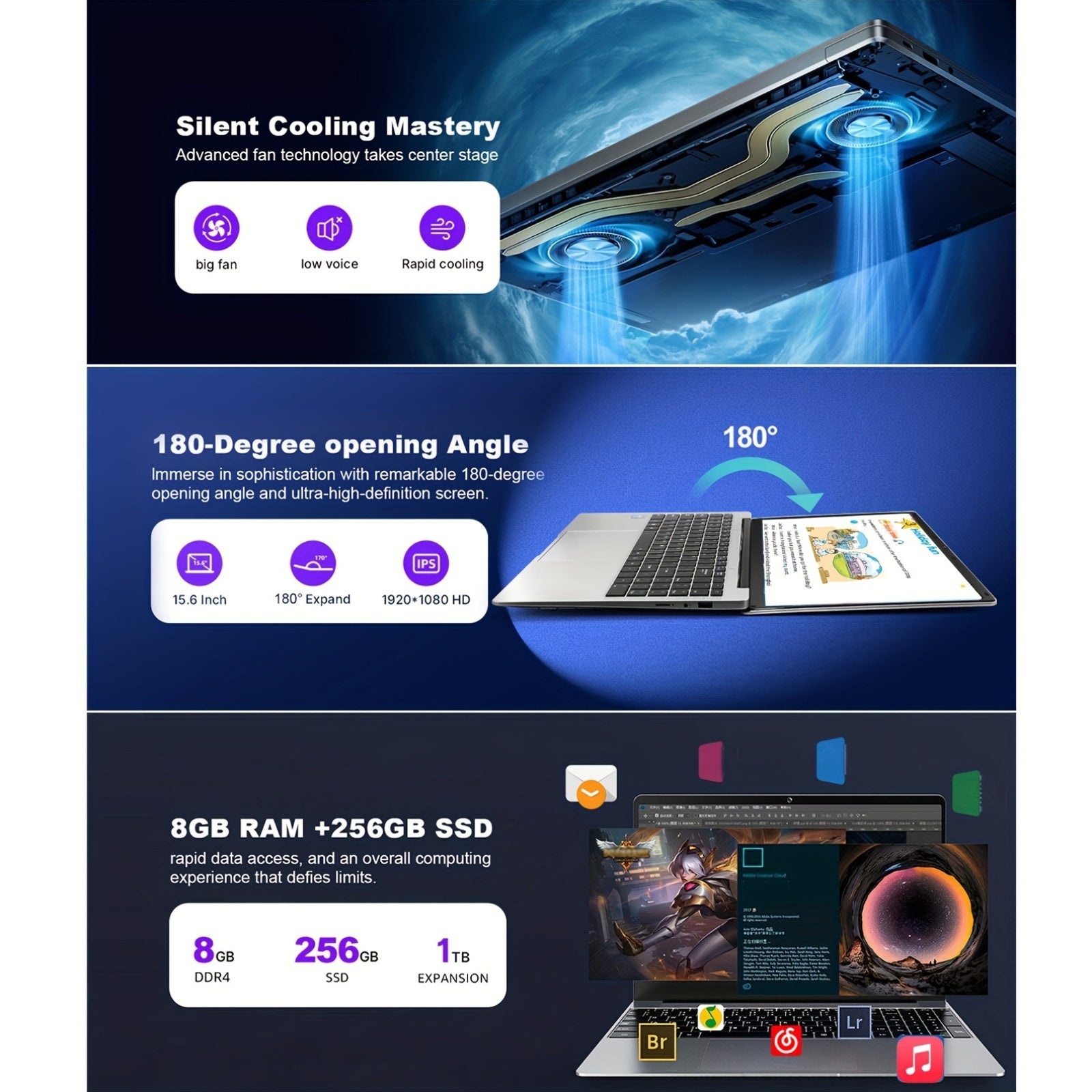 Newest 15.6 FHD Student Laptop Computer, Person PC Work Notebook Computers For College Students, Intel Celeron Dual Core Processor Up To 2.60GHz, 8GB RAM, 256GB SSD, Webcam, Slim Portable Laptops, 15.6 Inch Full HD IPS Displa