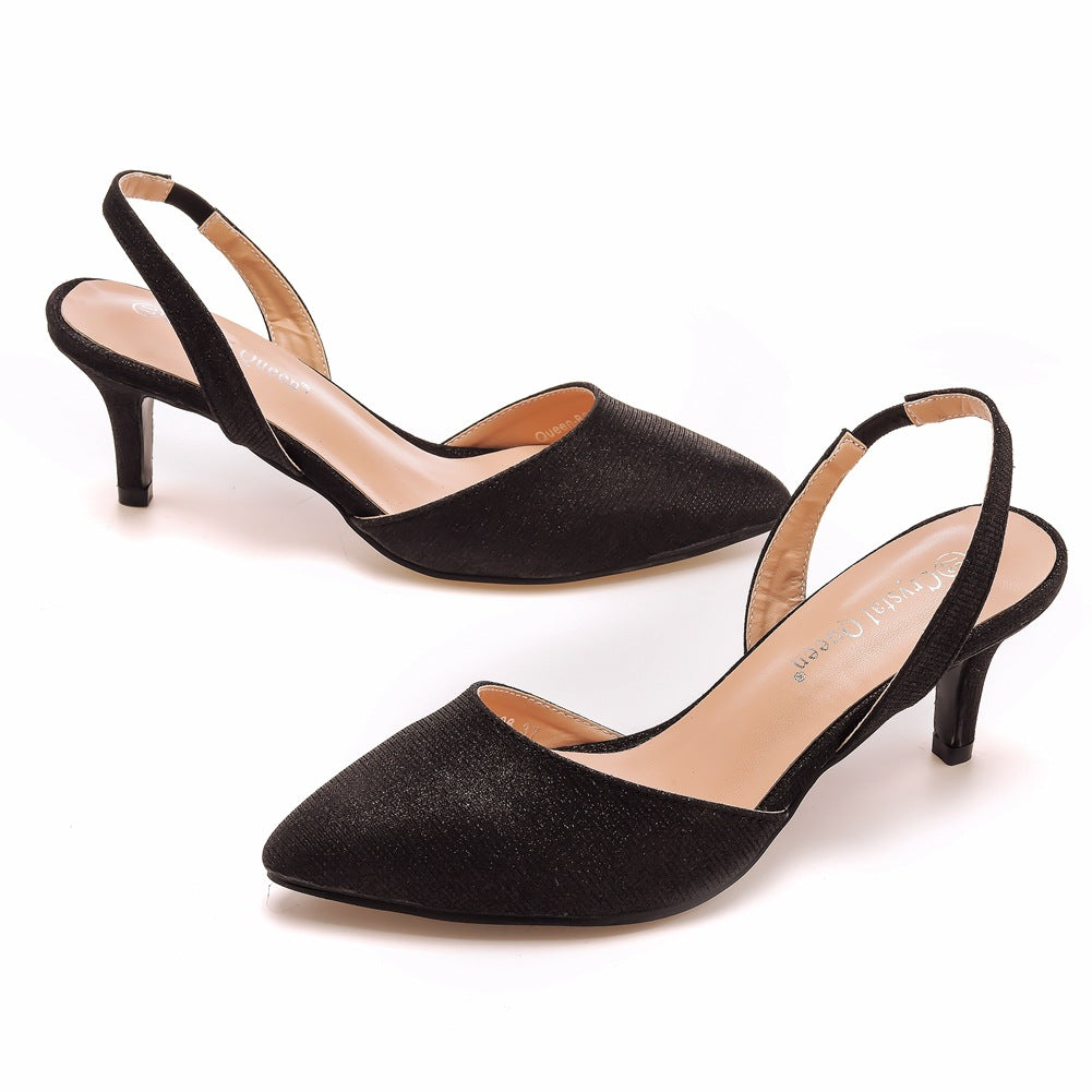 6cm Low-cut Pointed-toe Color-changing Cloth Plus Size Sandals
