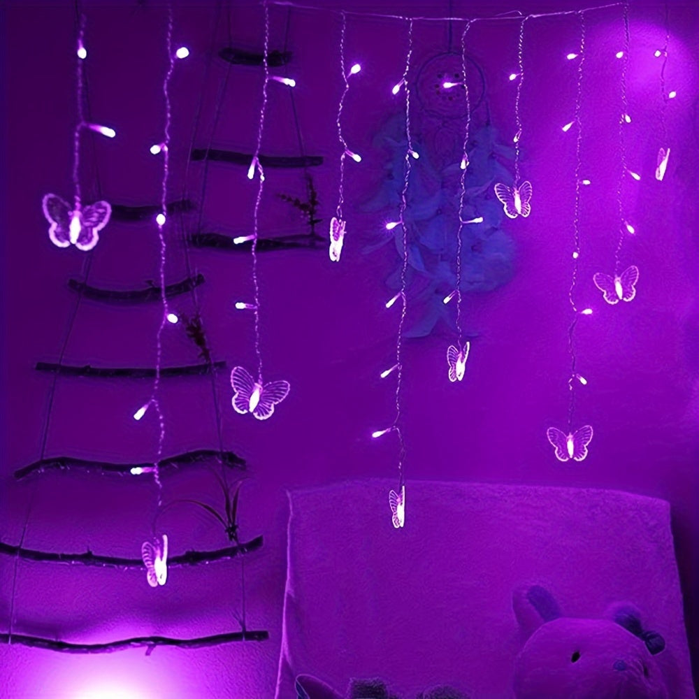 1pcs LED Christmas Light, LED Decorative Fairy String Light, 21.3ft/6.5m Butterfly Curtain Light, 8 Modes Twinkle String Light, Remote+ USB Powered Window Fairy Light, Holiday Wedding Party Bedroom Patio Decorative Light