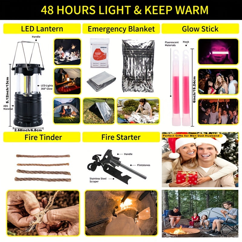 Survival Kit and First Aid kit, 160Pcs Emergency Supplies Camping Accessories With Upgraded Molle Bag, Including Hatchet Shovel Pliers Lantern, Gifts for Men Outdoor Adventure Camping Hiking Hunting
