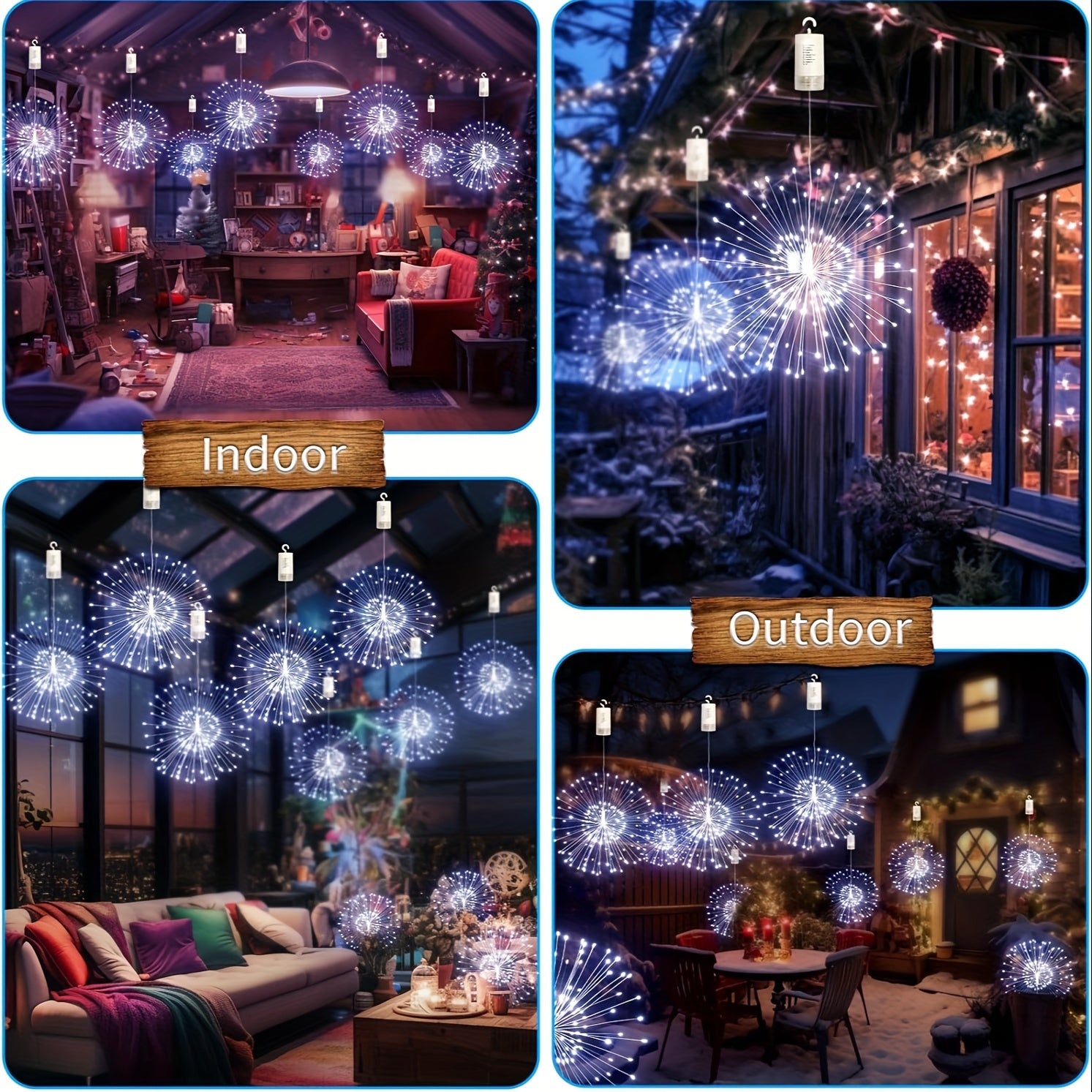 4 Pack Starburst Sphere Lights 800 LED Firework Lights, 8 Modes Dimmable Remote Control Waterproof Hanging Fairy Light, Copper Wire Lights for Patio Parties Christmas
 (Battery Operated)