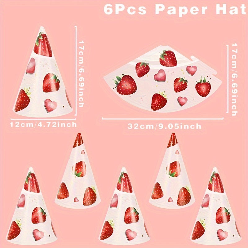 6pcs Birthday Party Paper Hat, Animal Strawberry Mermaid Party Birthday Hat, Event Party Supplies, Disposable Birthday Paper Hat, Holiday Ornament, Creative Small Gift