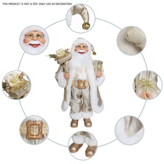 Champagne Golden Santa Claus Figurine - 18" Classic Fabric Christmas Decor, No Power Needed, Featherless Holiday Ornament for Home & Office Decoration, for Christmas