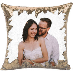 1pc Romantic Couple Photo Pillow Cover - Magical Reversible Home Decor Gift, 18.0inch x 18.0inch Anniversary Decoration Pillowcase, Peach Fleece Material with Simulated Sequin Design (No Sequins, Glitter Effect is Design)
