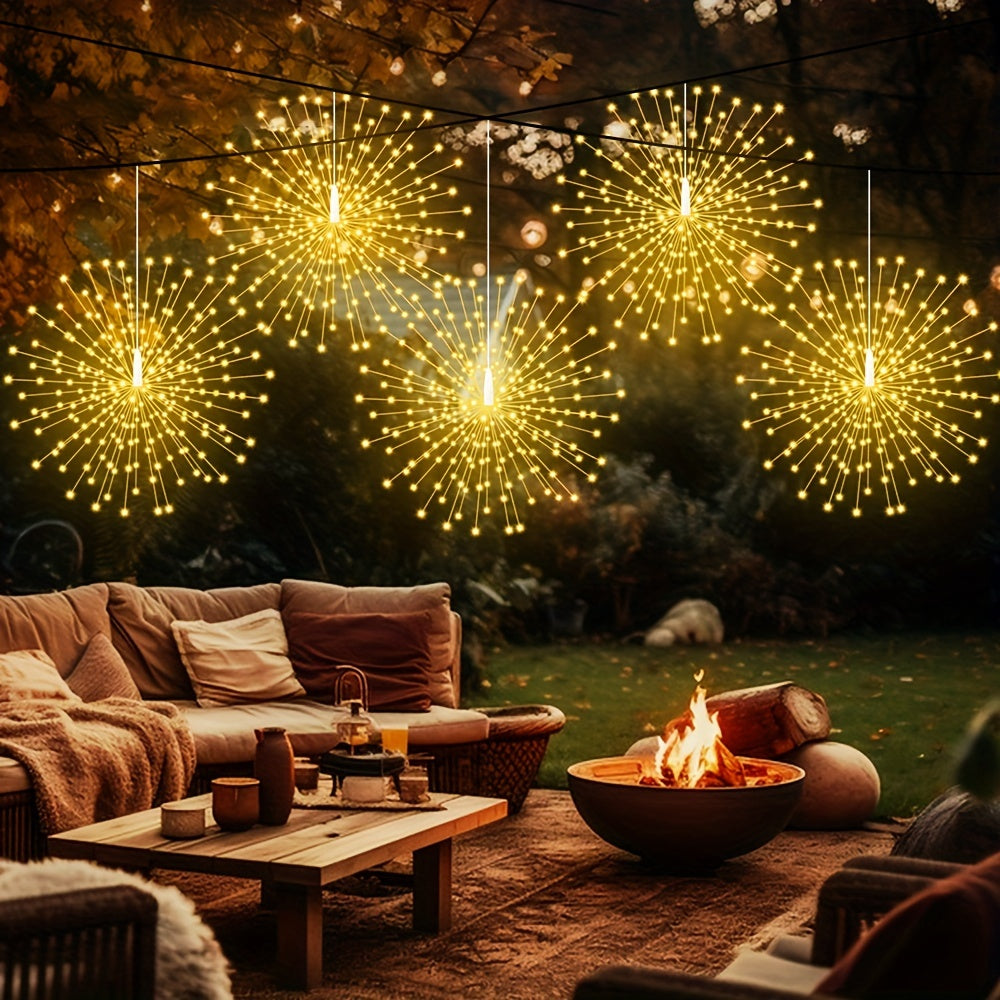 5 Pack 450LEDs Solar Starburst Sphere Lights, Firework Lights Remote Control Timer 8 Modes Dimmable IP65 Waterproof Hanging Fairy Light, Copper Wire Sparkly Lights For Patio Party Tent Christmas
