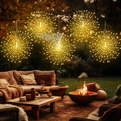 5 Pack 450LEDs Solar Starburst Sphere Lights, Firework Lights Remote Control Timer 8 Modes Dimmable IP65 Waterproof Hanging Fairy Light, Copper Wire Sparkly Lights For Patio Party Tent Christmas