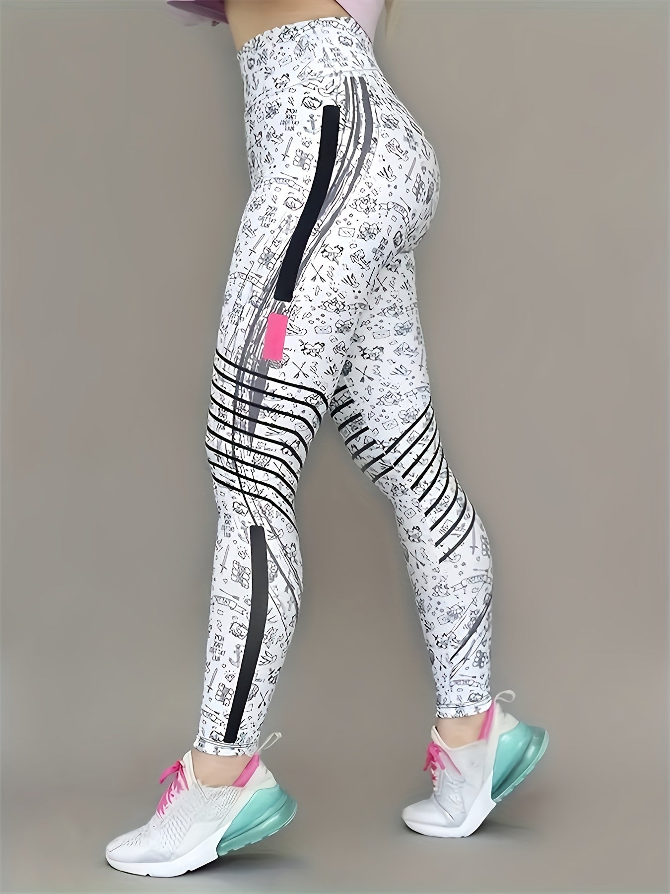 Autumn And Winter Super All-in-one Fashion Small Icon Printed Women's Pants Home Casual Outing Date Elastic Comfort High Waist Hip Lift Waist Yoga Pants
