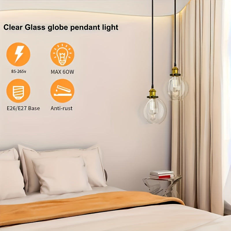 Modern Globe Pendant Light Fixture - Commercial Use, Transparent Kitchen Island and Dining Room, Hotel, Office Ceiling Light, Ceiling Light Fixture, Easy to Install Hardware (Bulbs Not Included) - Home Gift, Exquisite Gift