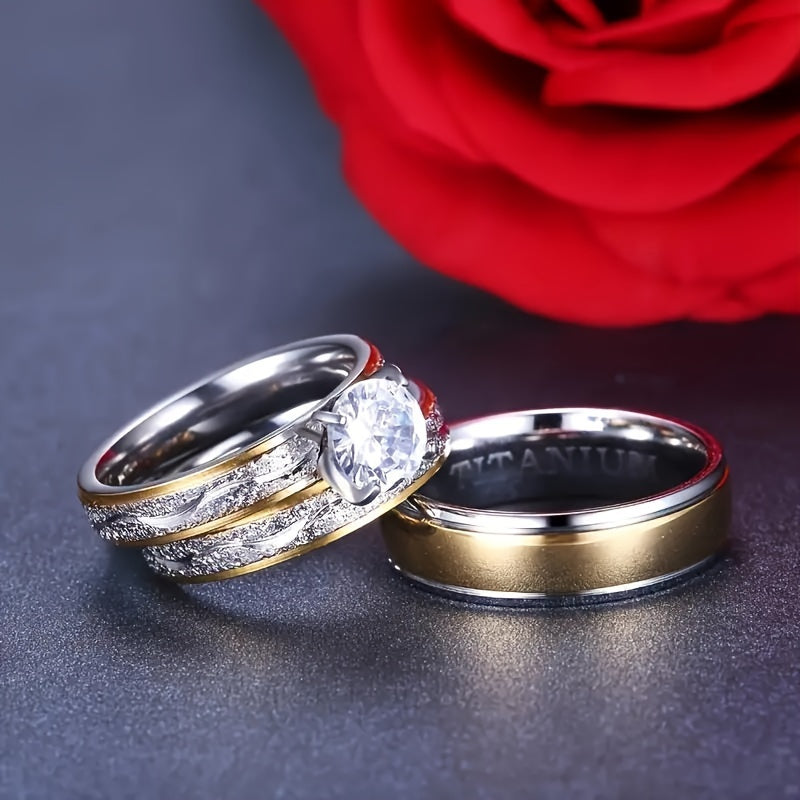 1 fashionable and romantic couple wedding matching ring, suitable for her 2-piece set and his 1-piece - fashionable, durable, low allergenic, timeless design, perfect symbol of long-lasting love